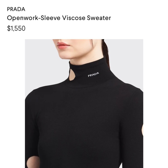 Prada black high neck Openwork-Sleeve Viscose Sweater with zipper in the back - Picture 6 of 6